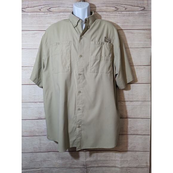 Columbia PFG Button Up Shirt Short Sleeve Performance Fishing Gear Tan Men’s XL - Picture 1 of 7